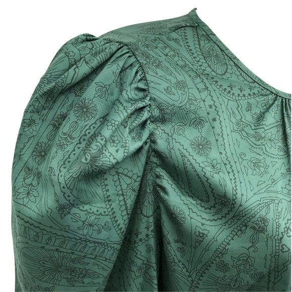 A New Day Women's Puff Sleeve Round Neck Paisley Green Blouse Top Choose S or M - Picture 5 of 13